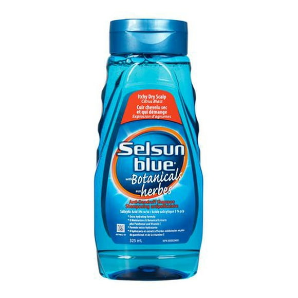 Selsun Blue Botanicals - Itchy Dry Scalp  Citrus Blast- 325 ML - 3 % d'acide salicylique - Contrôle les pellicules - 8 hydratants - Soulage les démangeaisons et la desquamation - Parfum léger - Vitamine E Selsun Blue Botanicals Shampooing