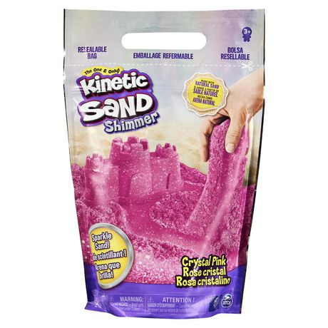 Kinetic Sand, Sachet de 907 g de sable scintillant Rose cristal entièrement naturel à écraser, mélanger et sculpter Kinetic Sand, Sachet de scintillant Rose cristal