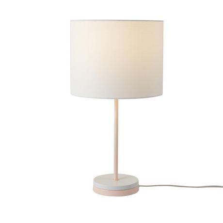Lila 19" Table Lamp, Blush Pink, Matte White Accents, White Linen Shade, On/Off Switch on Socket