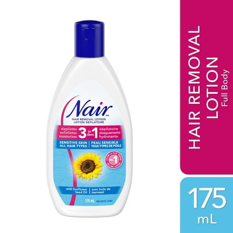 Nair 3-In-1 Hair Removal Lotion for Sensitive Skin with Sunflower Seed Oil and Green Tea Extract, 175 mL