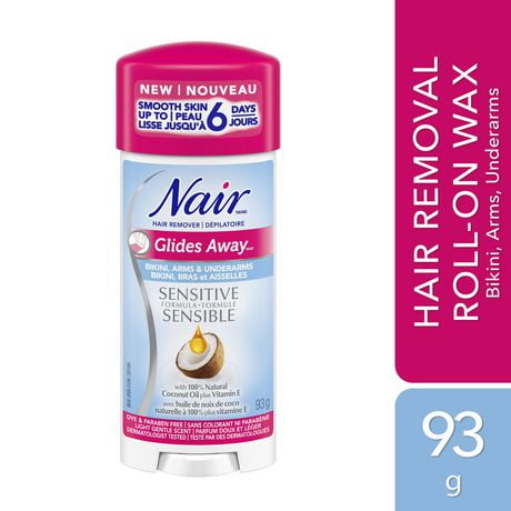 Nair Glides Away Sensitive Formula Hair Remover for Bikini, Arms & Underarms with 100% Natural Coconut Oil plus Vitamin E, 93 g