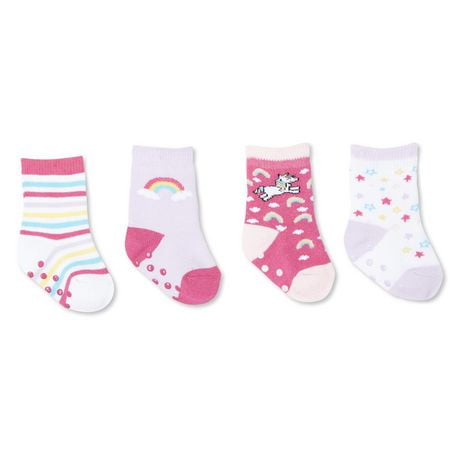 George Baby Girls' Crew Socks with Grippers 4-Pack