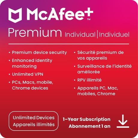 McAfee+ Premium - Individuel (Windows/Mac/Android/iOS) - Abonnement 1 An [Code Numérique]