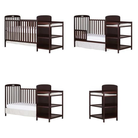 pink crib with changing table