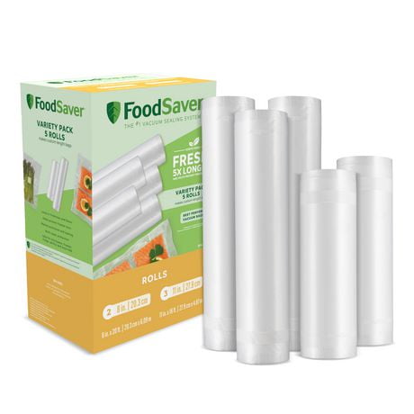 Rouleaux d'emballage sous vide FoodSaver, 20,3 cm x 6,09 m et 27,9 cm x 4,87 m, paquet varié, 5 unités