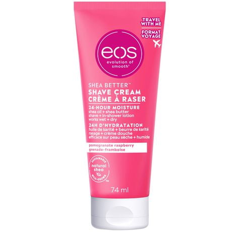 eos Shea Better Moisturizing Shaving Cream, Travel Size, Pomegranate Raspberry, 24HR Hydration, 74ml