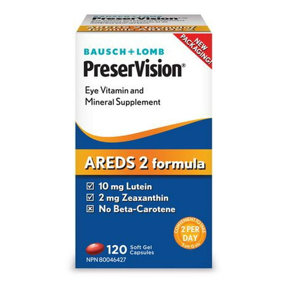 Supplément de vitamines et de minéraux pour les yeux en gélules PreserVision de Bausch + Lomb 120 capsules gélatineuses molles