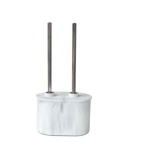 hometrends Faux Marble White Toilet Plunger and Bowl Brush Set, With sandstone caddy