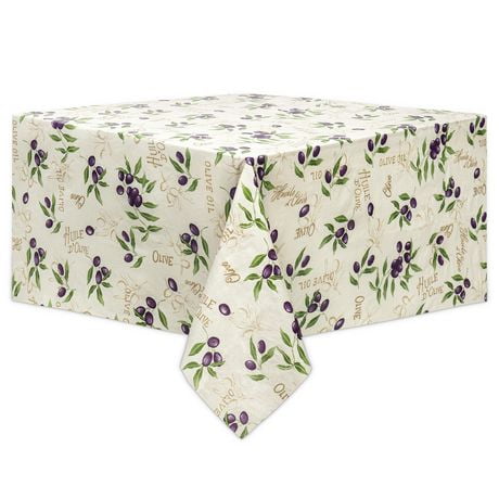 Mainstays PEVA tablecloth-Olives, 100% polyester, non-woven flannel backing