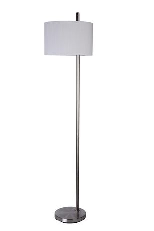 hometrends Offset Floor Lamp, Brushed Nickel Finish with White Linen ...