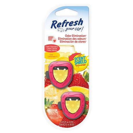 Refresh Your Car! Fresh Strawberry/Cool Lemonade Scent Mini Diffusers, 2 Count, Fresh Strawberry/Cool Lemonade Scent Mini s 2 Count