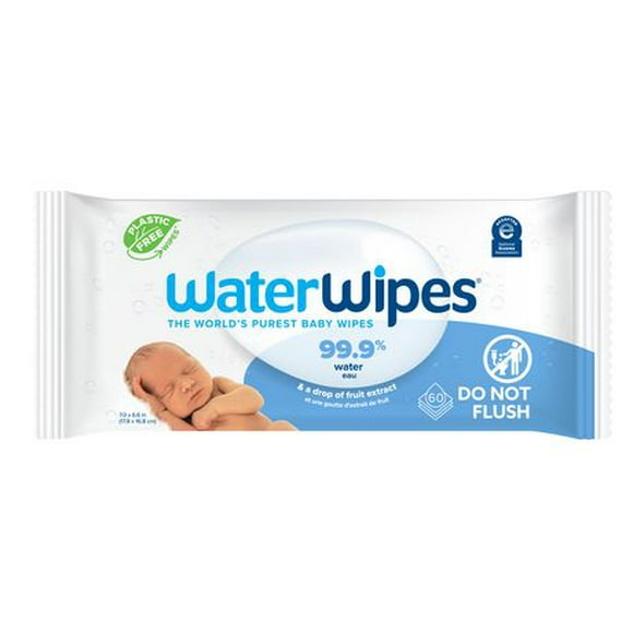 WaterWipes Plastic-Free Original Baby Wipes, 99.9% Water Based Wipes, Unscented, Fragrance-Free & Hypoallergenic for Sensitive Skin, 120 Count (2 pack), Packaging May Vary, WaterWipes 120CT