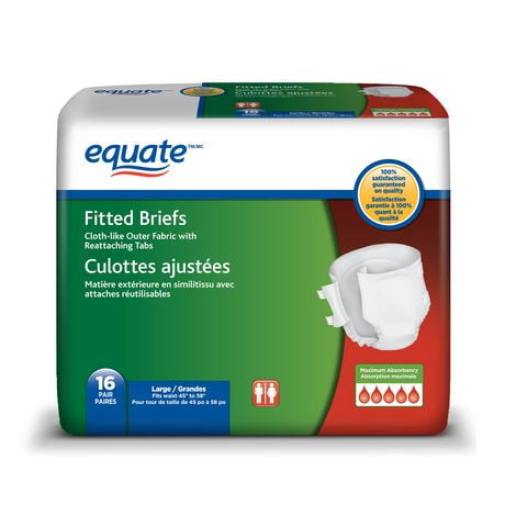 Equate Maximum Absorbency Fitted Briefs, 16 Pair, Large