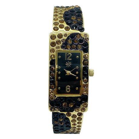 Isaac Mizrahi ladies Black and Gold Bangle watch