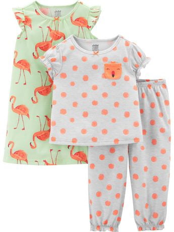 Child of Mine By Carters Toddler Girl 3 Piece Pajamas - Flamingo ...