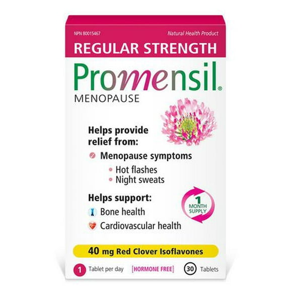 Promensil® Menopause Symptom Relief 40 mg Tablets, 30 Count, 30 tablets, for hot flashes, bone and heart health.
