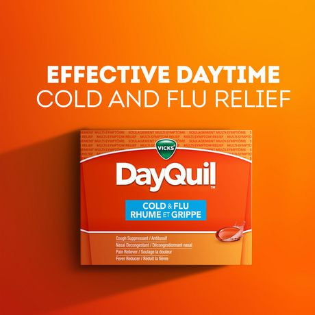 Vicks DayQuil Cold and Flu Medicine, Daytime, Non-Drowsy Relief for ...