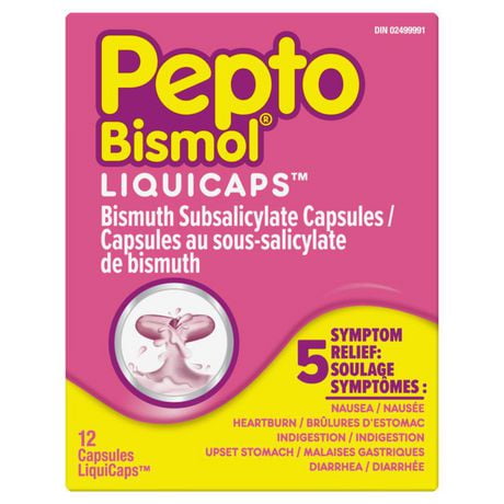 Pepto Bismol LiquiCaps, Rapid Relief from Nausea, Heartburn, Indigestion, Upset Stomach, Diarrhea, 12 Count