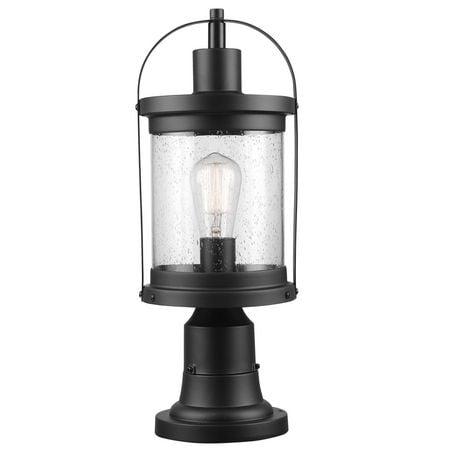 Globe Electric Zeke 1-Light Outdoor Lamp Post Light Fixture, Matte Black, Seeded Glass Shade, 44717