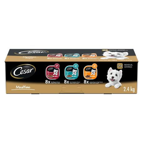 Cesar Adult Classic Loaf In Sauce Mealtime Variety Pack Soft Wet Dog Food, 24x100g