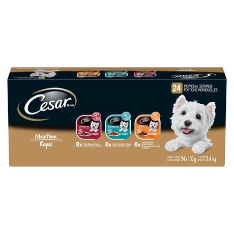 Cesar Adult Classic Loaf In Sauce Mealtime Variety Pack Soft Wet Dog Food, 24x100g