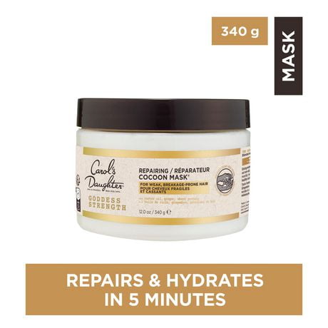 Carol's Daughter Goddess Strength Repairing Cocoon Hydrating Hair Mask for Dry Damaged & Curly Hair, Restores Moisture, Hair Treatment Made with Castor Oil for Weak Hair, 340 g, Repairs damaged hair