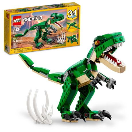 LEGO Creator 3 in 1 Mighty Dinosaur Toy, Transforms from T. rex to Triceratops to Pterodactyl Dinosaur Figures, Great Gift for 7-12 Year Old Boys & Girls, 31058, Features a 3-in-1 T. rex