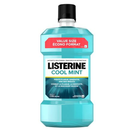 Rince-bouche antiseptique Listerine pour la gingivite et la plaque dentaire - Contient des huiles essentielles comme le thymol, le menthol et l'eucalyptol - 1,5 L