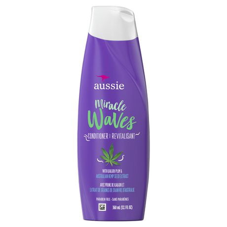 Aussie Miracle Waves Anti-Frizz Hemp Paraben-Free Conditioner, 360 mL