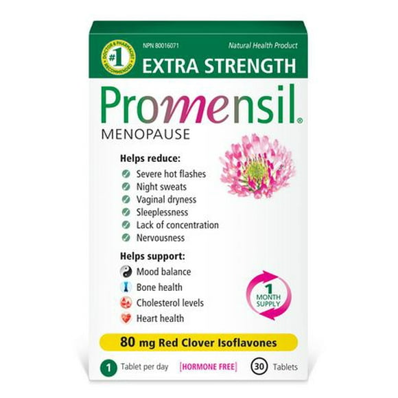 Promensil® Extra Strength Menopause Symptom Relief Double Strength Tablets, 30 Count, 30 tablets. For hot flashes, bone and heart health.