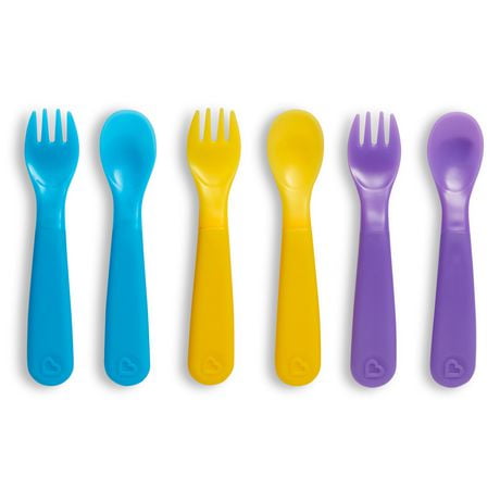 Fourchettes et cuillères Munchkin Color Reveal à changement de couleur pour tout-petits, comprend (3) fourchettes et (3) cuillères, sans BPA, lot de 6 Ustensiles pour tout-petits