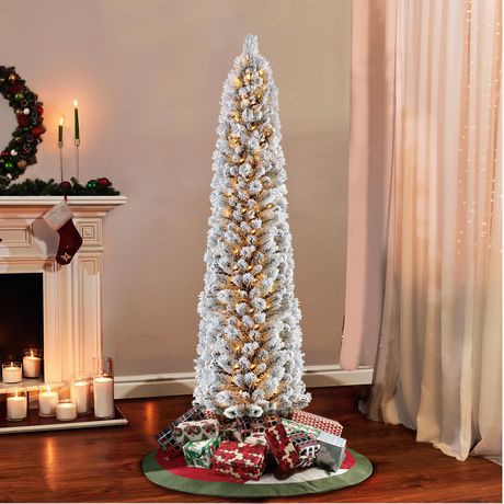 HOLIDAY TIME CHRISTMAS PRELIT TREES 7-FT PRE-LIT FLOCKED COLORADO SLIM ...