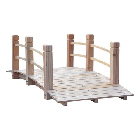 Outsunny – pont de jardin en bois de 5 pieds, Rails latéraux décoratifs d'extérieur, pont de lune d'arrière-cour, décor de parc en bois naturel