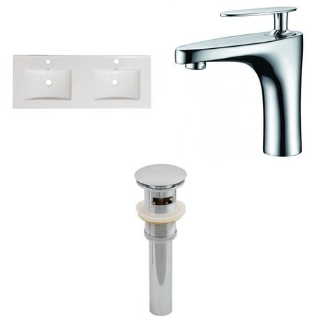 American Imaginations 48-in. W 1 Hole Ceramic Top Set In White Color - Overflow Drain Incl. AI-27211