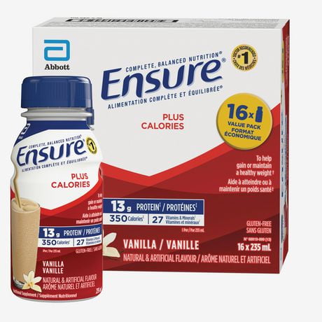 Ensure Plus Calories, Nutritional Supplement Shake Value Pack, To Help With Healthy Weight Gain Or Maintenance, Vanilla, 16 x 235-mL Bottles, 16 x 235mL