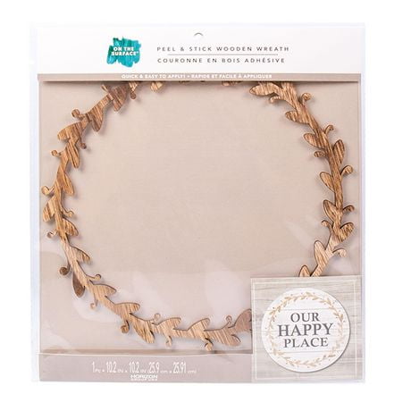 On the Surface™ Peel & Stick Wooden Wreath, Dimensions: 10.2 x 10.2 in