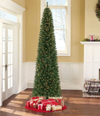 Holiday time 9' Dawson Pencil Pine Christmas Tree with Clear Lights ...