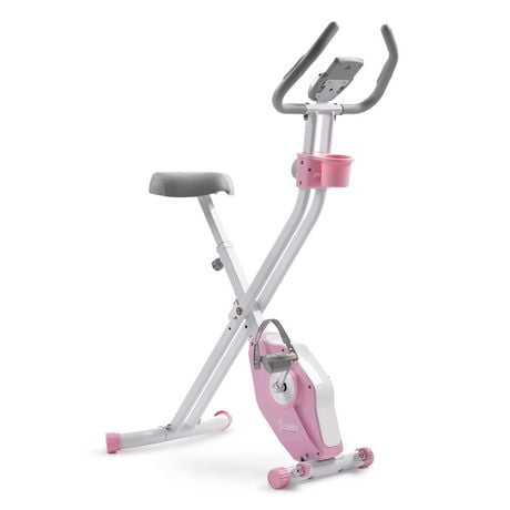 Sunny Health & Fitness Foldable Pink Magnetic Exercise X-Bike Pro, 300LB Capacity, Low-Impact, 14-Level Resistance, Ergonomic Support, SunnyFit® App Enhanced Bluetooth Connectivity - P2320