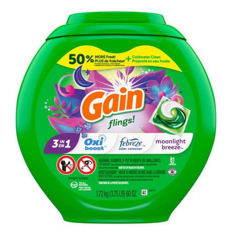 Gain Flings! +AromaBoost Laundry Detergent Pacs, Moonlight Breeze,, 81 Count