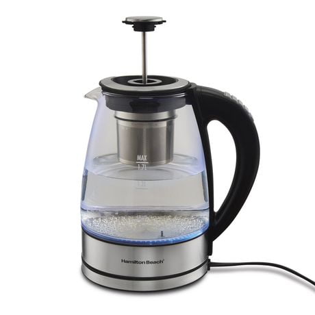 hamilton beach 1.7 litre glass kettle with tea steeper