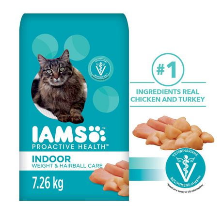 Nourriture sèche pour chats IAMS Proactive Health Chat d'intérieur Contrôle du poids et des boules de poils avec poulet et dinde 1,59-7,26 kg