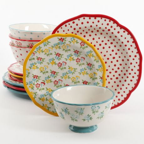 THE PIONEER WOMAN TIMELESS FLORAL & RETRO DOT MIX AND MATCH 12-PIECE ...