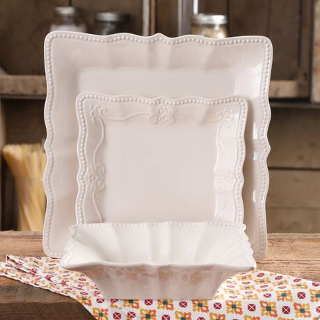 THE PIONEER WOMAN PAIGE 12-PIECE SQUARE LINEN DINNERWARE SET - Walmart.ca