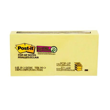 Post-it® Super Sticky Pop-up Notes R330-6SSCY-C, 90 Sheets/Pad, 6 Pads/Pack