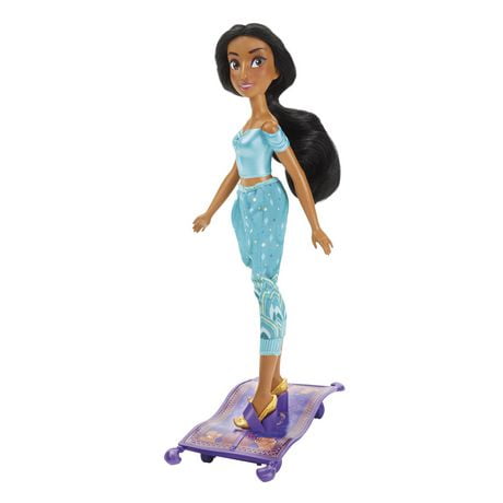Disney Princesses Everyday Adventures, poupée mannequin Jasmine et tapis magique avec roues, jouets Disney Aladdin pour enfants dès 3 ans