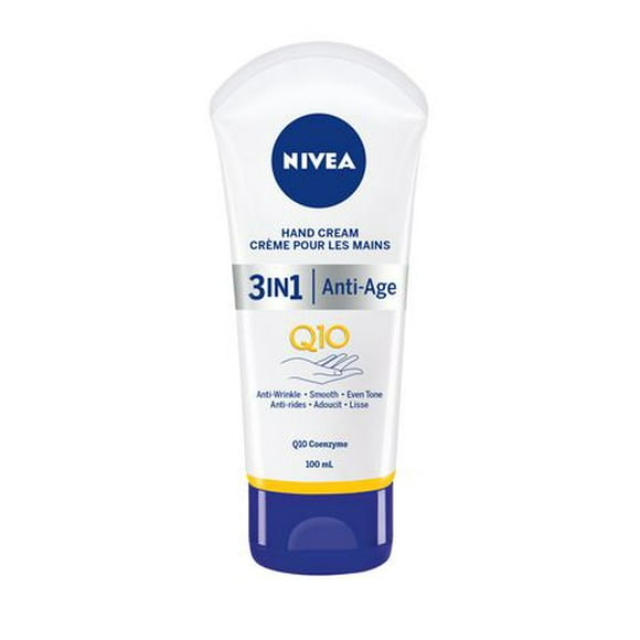 NIVEA Crème pour les mains 3-en-1 Q10 Anti-Âge, crème pour mains sèches, formule hydratante pour mains douces, utilisez après savon à mains ou désinfectant pour les mains 100 ml