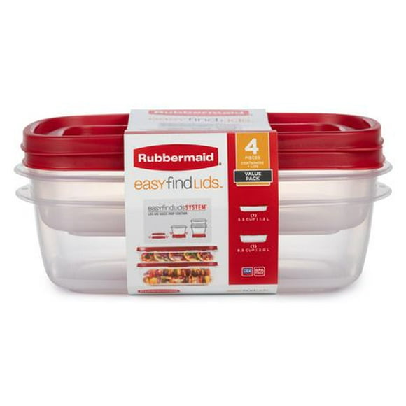 Rubbermaid 1.3 L and 2 L Easy Find Lid Containers Value Pack, Red, 5.5 CUP + 8.5 CUP