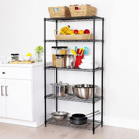 Seville Classics 5-Tier Steel Shelving with Levelling Feet - Black - 60" H x 30" W x 14" D
