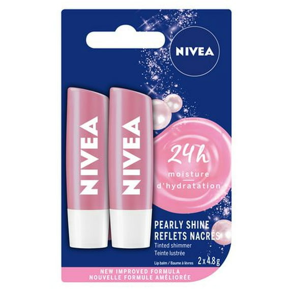 NIVEA Baume à lèvres Reflets nacrés avec 24H d'hydratation, Paquet Duo 2 x 4,8g