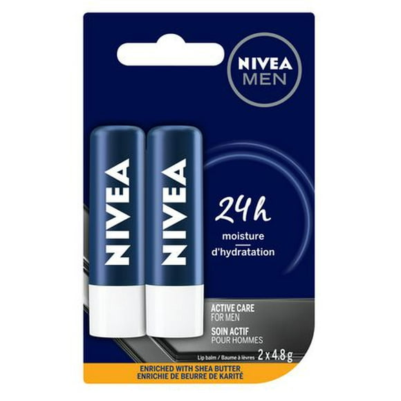 NIVEA MEN Soins des lèvres actif pour hommes avec 24H d'Hydratation, Paquet Duo 2x4,8g
